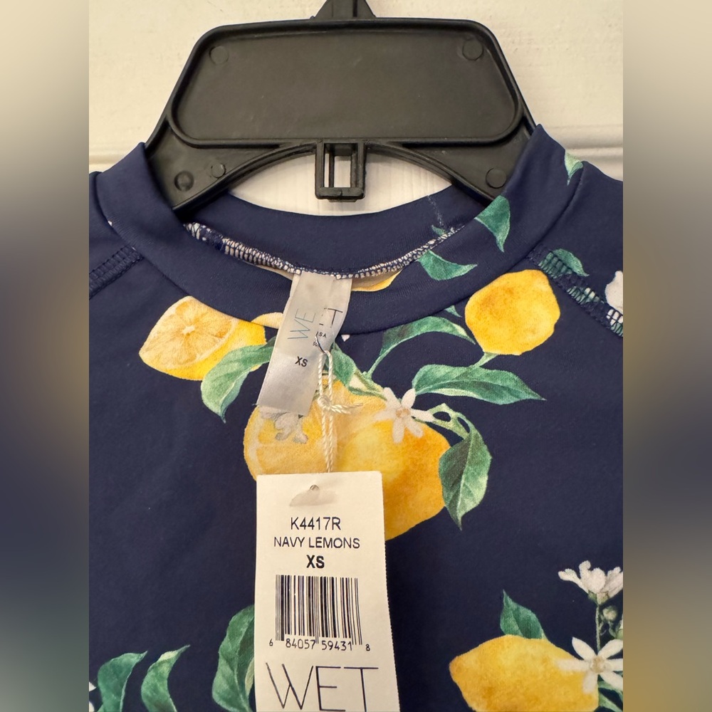 Wet Swimwear Sardinia Bri Navy Blue Lemons Print Long Sleeve Crop Top Size XS - Picture 5 of 12